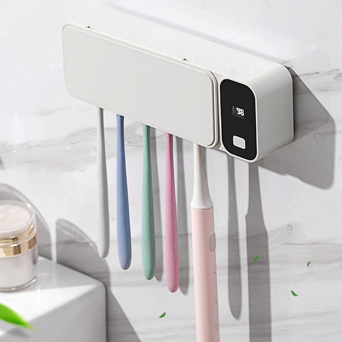 Bộ Nhả Kem Đánh Răng Khử Trùng UV Tự Động, Hộp Đựng, Giá Treo Bàn Chải, Kệ Phòng Tắm Dán Tường, Giá Đựng Cốc - XQY56