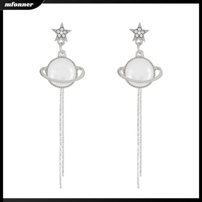 Bông Tai Dáng Dài Hình Hành Tinh Đính Đá Phối Tua Rua Thời Trang