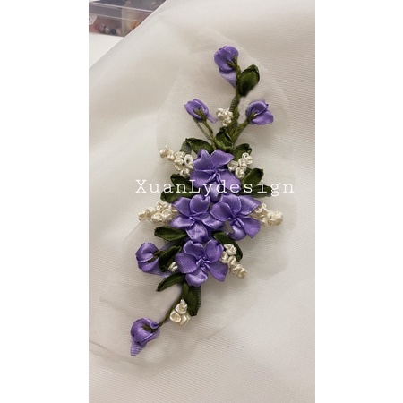 Hoa thêu ruy băng đính áo dài đầm váy