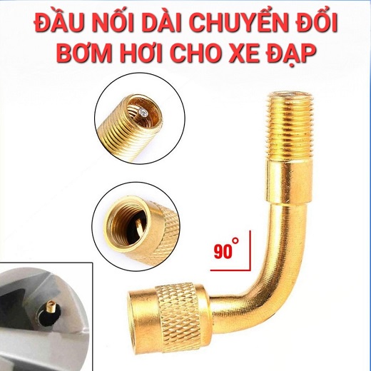 Đầu Chuyển Đổi Nối Van Bơm Hơi Bánh Xe Đạp Cong Góc 90 Độ Có Nắp Đậy Kín Hơi 1 Chiều