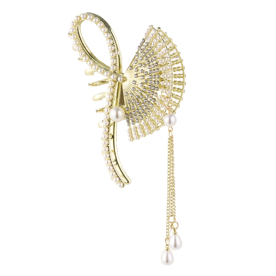 Kẹp Tóc Kim Loại Đính Đá Và Ngọc Trai Nhân Tạo Thời Trang