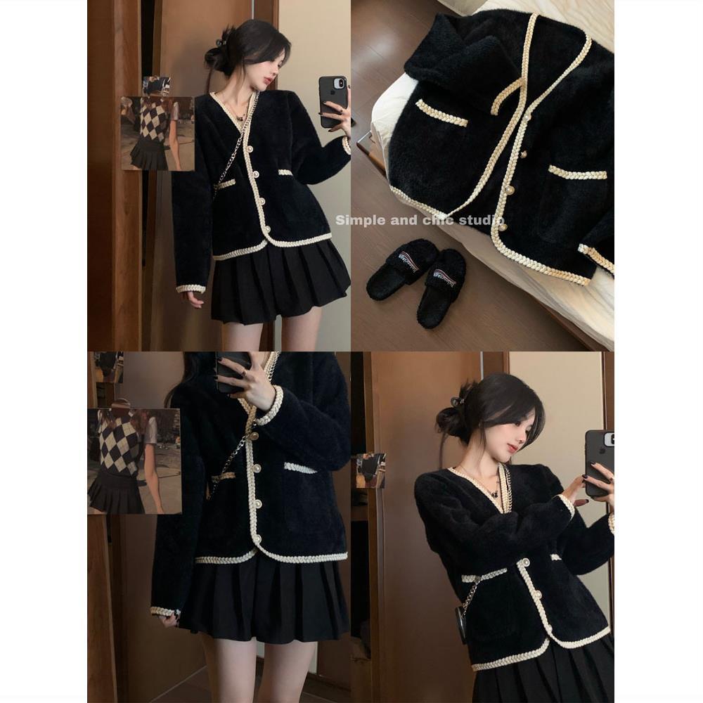 Áo Khoác Cardigan Cổ Chữ V Dáng Ngắn Rộng Sọc Ca Rô Thời Trang Hàn Quốc 2022 Cho Nữ