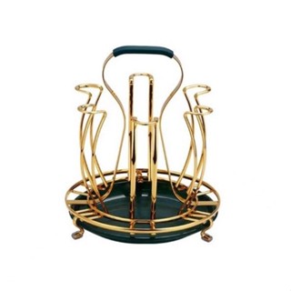 Khay úp cốc, úp ly tròn mạ vàng có tay cầm