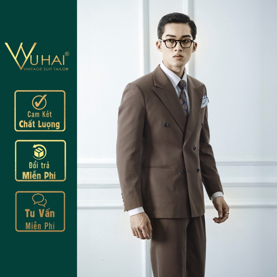 Blazer nam Hàn Quốc, Bộ áo Vest nam đẹp mã M024 màu Nâu Tây hàng 2 lớp trẻ trung