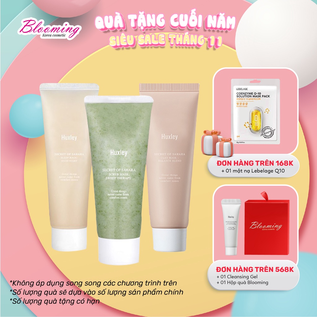 Set 3 Huxley Mini Spa Routine Deluxe Complete Mặt Nạ (Scrub Mask 30g + Clay Mask 30g + Sleep Mask 30g)