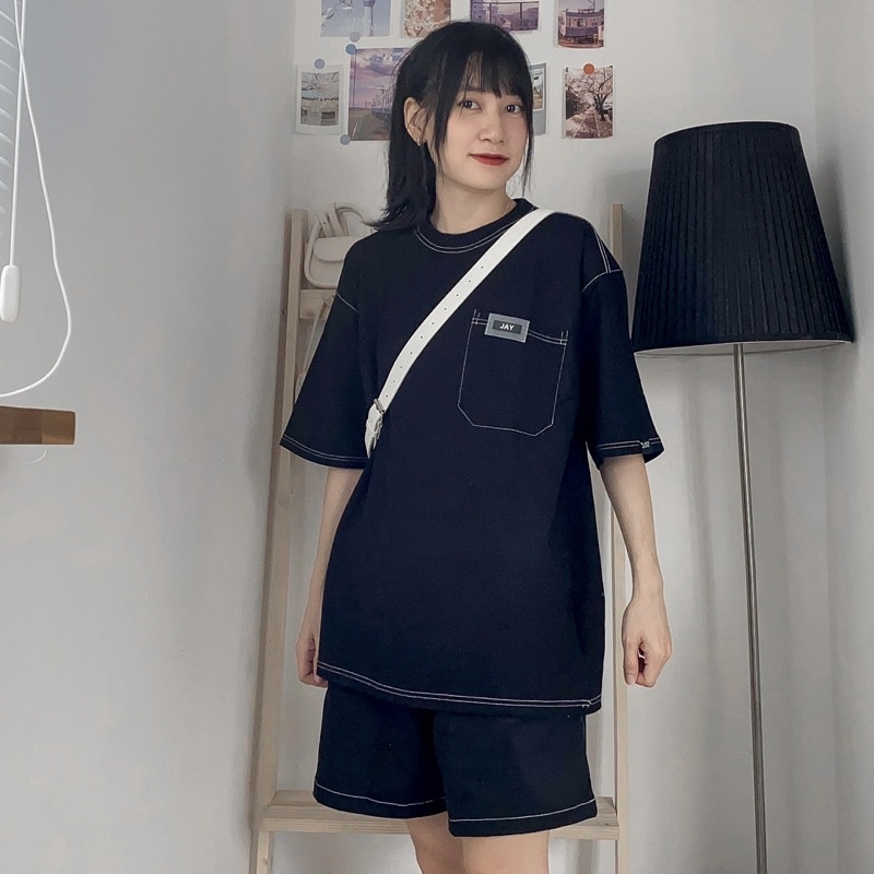 Áo Thun Nam nữ Tay Lỡ Unisex Thêu Chỉ Nổi màu ĐEN 🏁