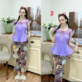 Bộ lụa dập ly, quần có túi, 40 đến 59kg