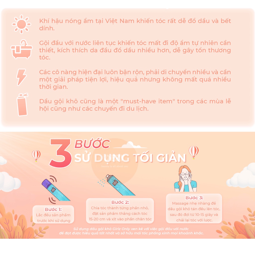 Dầu Gội Khô Girlz Only Dry Shampoo Dạng Xịt Chăm Sóc Tóc Thơm - Dầu Gội Đầu Dưỡng Tóc Phồng Tóc Cho Da Dầu Nam Nữ - Dezy