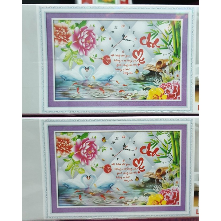 Tranh đá cha mẹ thiên nga đồng hồ LG1626 - kích thước 75 * 50