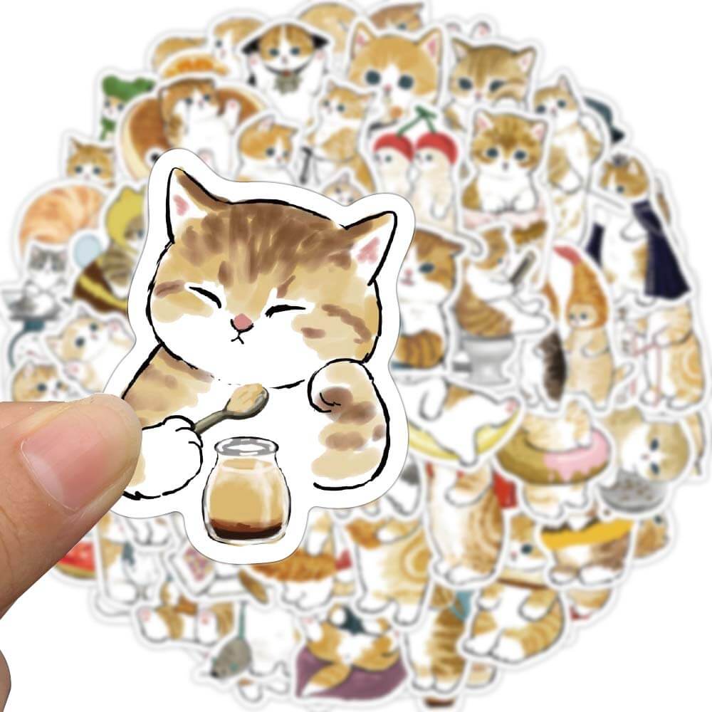 Bộ 64 Miếng Dán Hình Mèo Hoạt Hình Dễ Thương Trang Trí Sổ Tay / Laptop / Vali / Xe Hơi