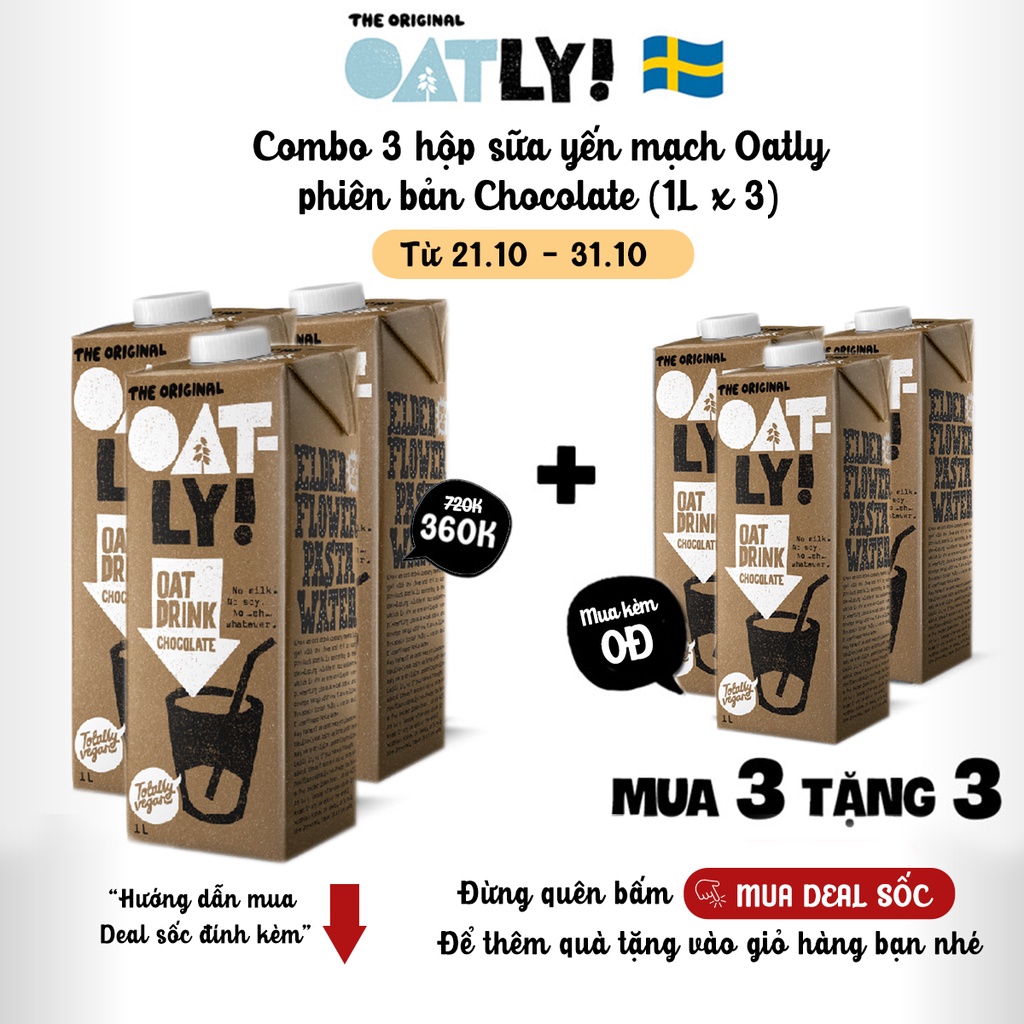 Combo 3 hộp sữa yến mạch Oatly vị Chocolate (1L x 3)