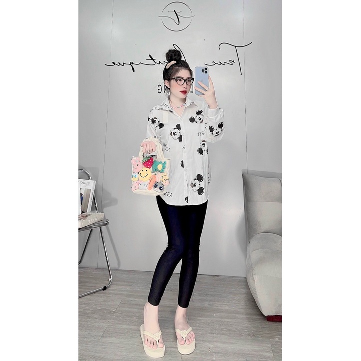 Set áo sơ mi quần legging dài, áo in hình chuột mickey cho nữ mặc nhà, mặc đi chơi, đủ màu cực tôn da, siêu xinh MÃ 528