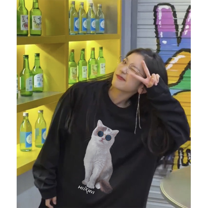 NRVP Áo Thun Nữ Dài Tay Dáng Rộng In Hình Phong Cách Hàn Quốc Mới