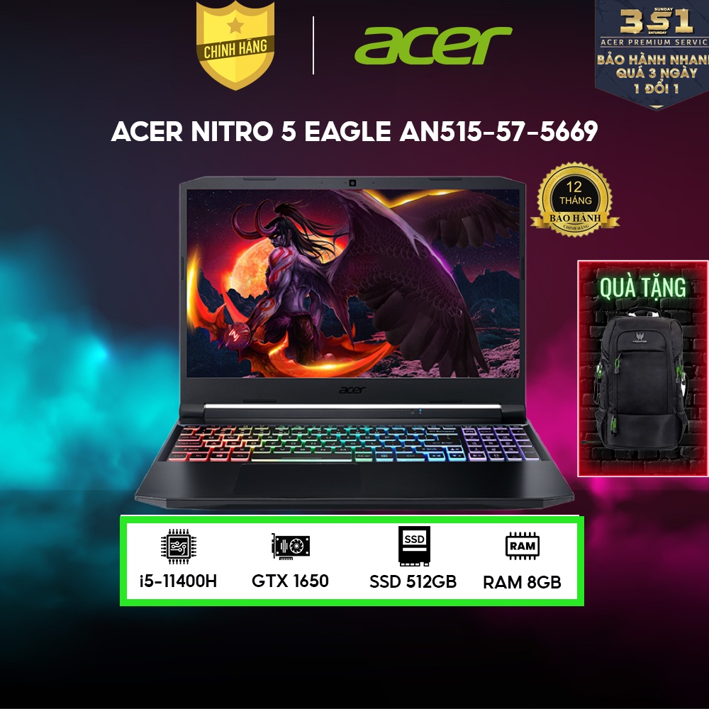 [Mã ELLAP4 giảm 400K] Laptop Acer Nitro 5 Eagle AN515-57-5669 i5-11400H | 8GB | 512GB | Win 11