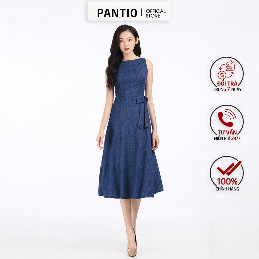 FDH51050 - Đầm dạ hội vải thô dày sát nách nơ trang trí phần eo - PANTIO