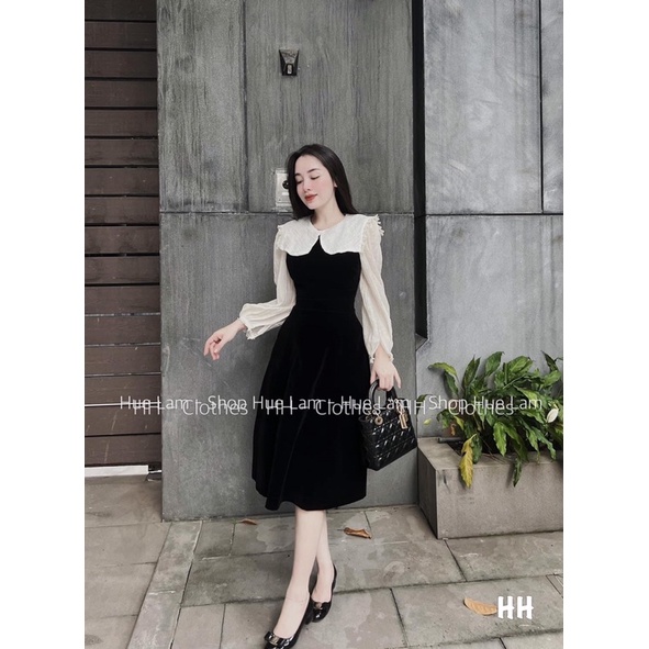 Váy nhung dài tay tiểu thư