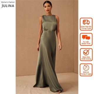 Đầm maxi sát nách satin màu xanh lá nhạt sang trọng dự tiệc SachinandBabi jf673 - SIZE 02