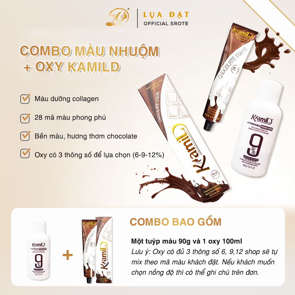 Set nhuộm tóc KamiLD màu LIGHT ĐỎ màu thời trang không cần tẩy mùi hương socola không khô tóc