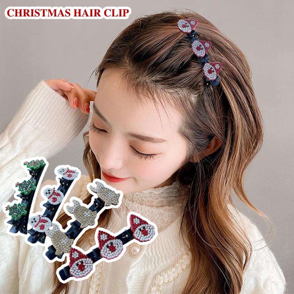 Kẹp Tóc Bện Đính Đá Lấp Lánh Trang Trí Cây Thông Giáng Sinh Y2M2