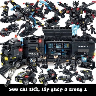 Đồ chơi lắp ráp lego đội đặc nhiệm Swat 500 chi tiết, Lắp ghép 8 trong 1 giúp trẻ thỏa sức sáng tạo