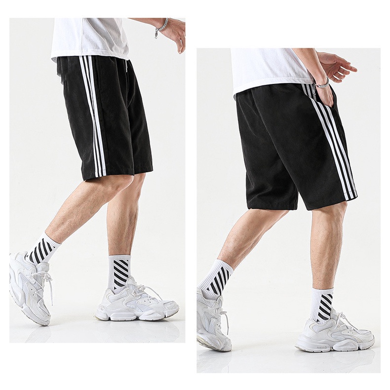 Quần Short Đùi Thể Thao Nam Nữ Đen Sọc Trắng Unisex Chất Umi Thời Trang Đường Phố Hàn Quốc