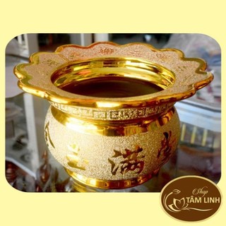 Lư hương thờ cúng kim sa vàng - có khay hứng tàn nhang