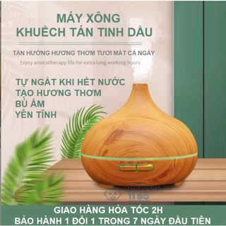 Máy xông tinh dầu, máy khuếch tán tinh dầu Cổ Cao Vân Gỗ, Dung Tích 550ML