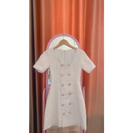 Heli Dress Váy dạ tweed thiết kế cổ vuông tay ngắn - ảnh thật shop chụp