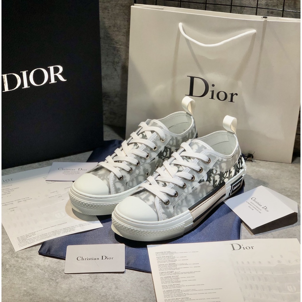 Giày Thể Thao Dior X Kaws B23 Low Top Trắng Đen. Giày Thể Thao Dior Họa Tiết Monogram