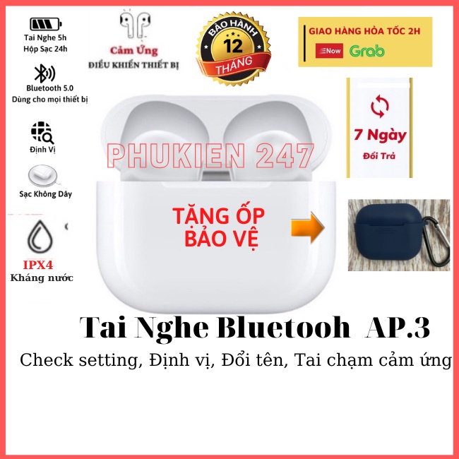 Tai Nghe Bluetooth A3 cao cấp, Tai Nghe không dây - Định vị, Đổi Tên, Cảm ứng nhạy, Pin Trâu dùng cho mọi dòng máy