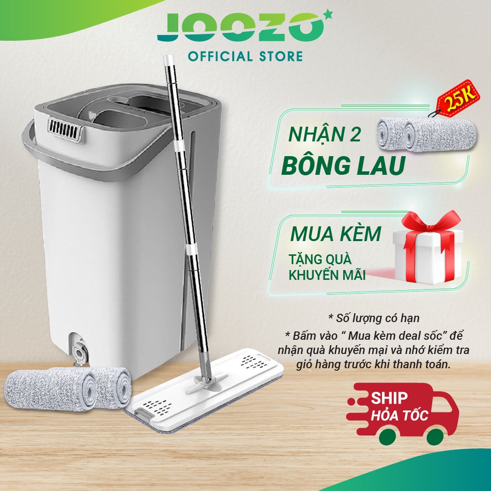 Cây Lau Nhà Thông Minh Cao Cấp JOOZO, Cây Lau Nhà Tự Vắt, Thùng giặt 2 ngăn, Bộ lau 360 độ, Bàn lau 33cm