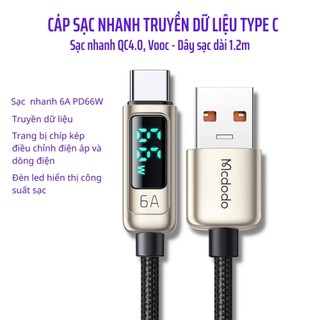 Dây cáp sạc usb type c mcdodo ca-8691, sạc nhanh 6a pd66w qc4.0
