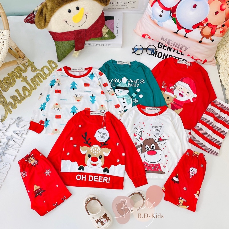 Bộ minky mom thun lạnh dài tay ❤️ freeship ❤️ bộ dài in hoạ tiết Giáng sinh noel cho bé trai bé gái