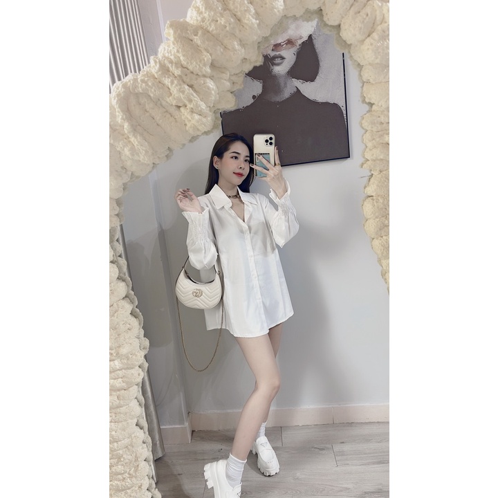 Áo sơ mi lụa tay bo chất mát mịn