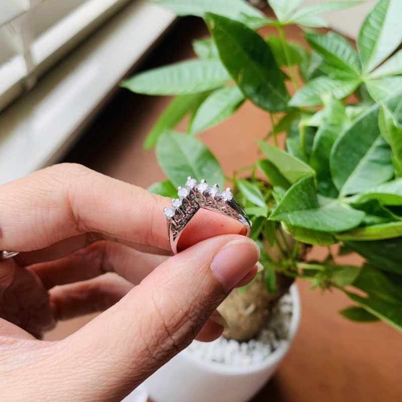 N39. Nhẫn viền đ.á trắng kiểu vương miện| Độc lạ | Vintage Necklace|| Si Nhật | Japan | 2HAND | trang sức nhật bản