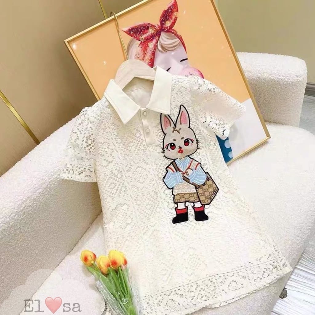 Đầm ren cao cấp thêu thỏ đi học