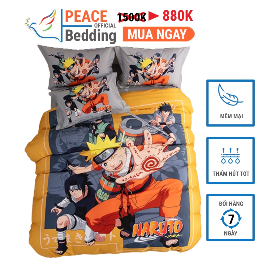 Bộ Chăn Ga Gối Cotton 100% Mẫu Naruto Trẻ Mềm Mịn Thoáng Mát Thấm Hút Tốt Cho Đệm 1m2 m4 m6 m8 2m 2m2