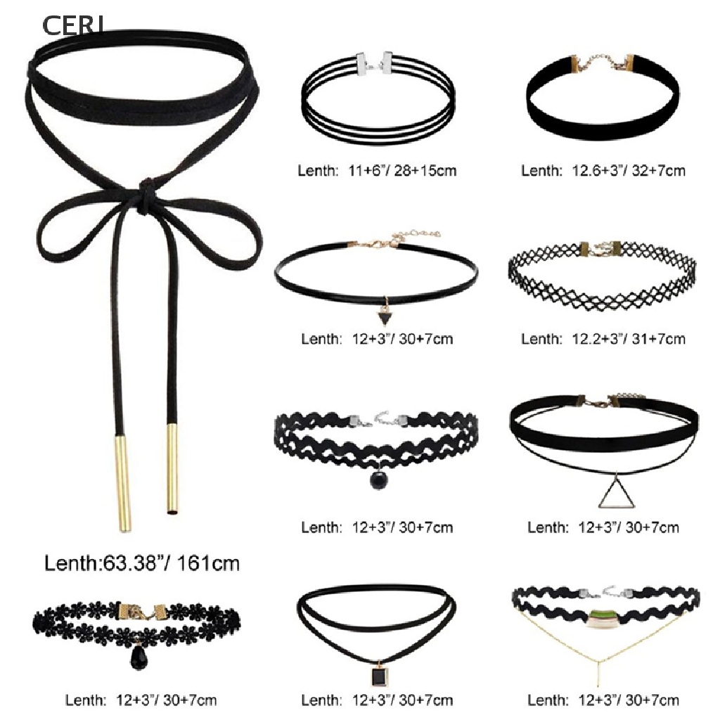 Set 10 Vòng Cổ Choker Nhung Đen Co Giãn Phong Cách Gothic Cổ Điển