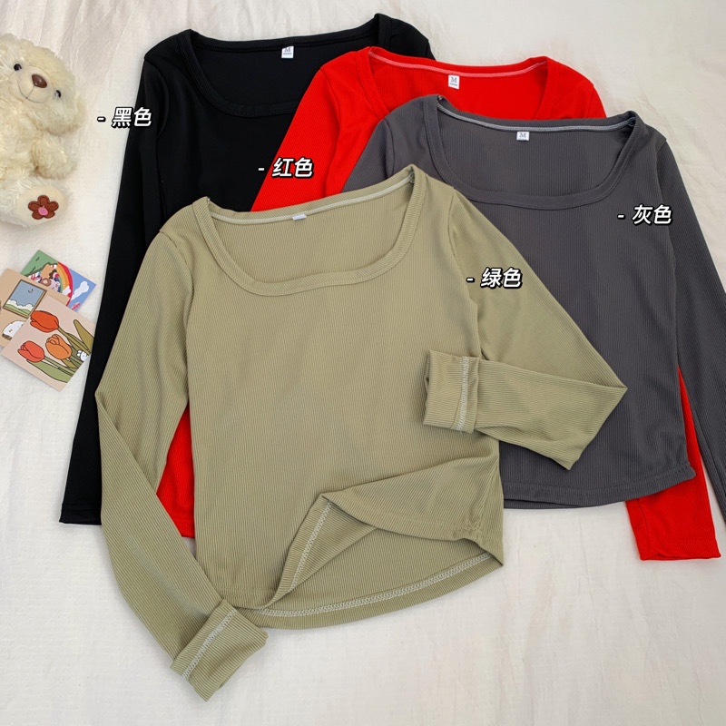 Áo Thun Tay Dài Cổ Khoét Sâu Thời Trang Thu Đông