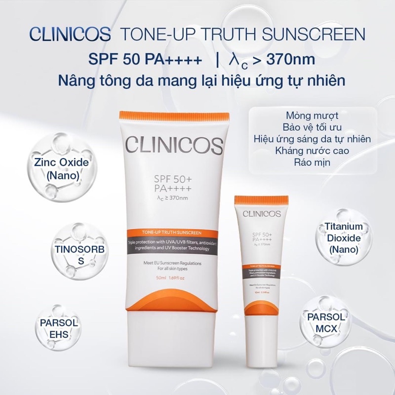 KEM CHỐNG NẮNG DÀNH CHO DA NHẠY CẢM CLINICOS SENSITIVE TRUTH SUNSCREEN SPF 50 PA++++ 50ML