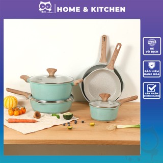 Bộ nồi chảo chống dính cao cấp - vân đá hoa cương - đáy từ dùng mọi loại bếp