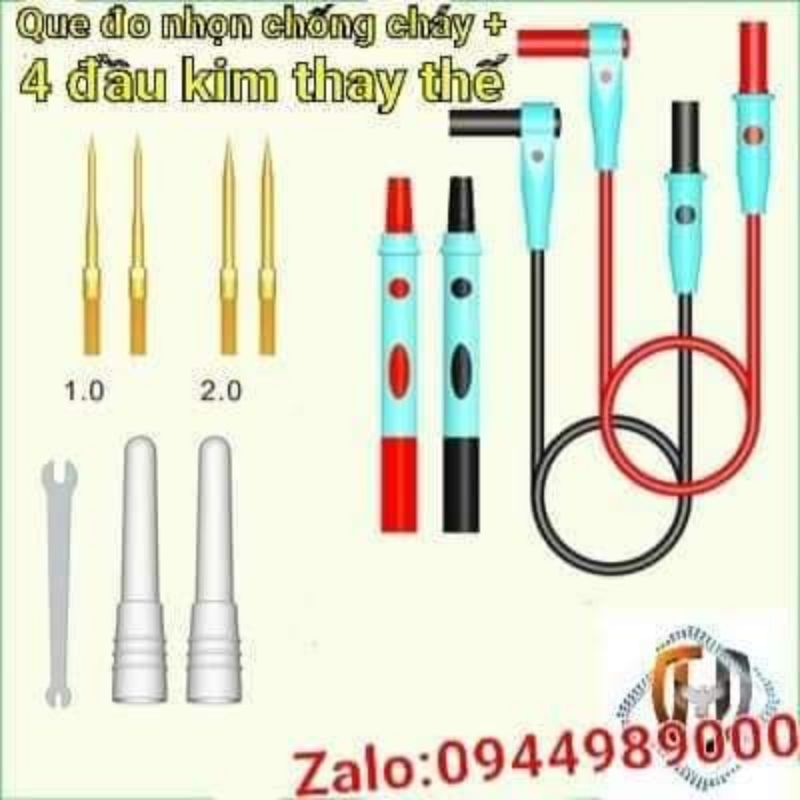 Que đo siêu nhọn dây chống cháy.có thể thay thế kim đo +4 mũi kim