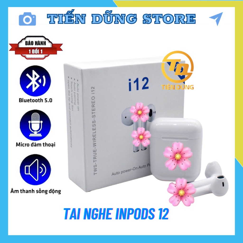 Tai Nghe Không Dây Inpods 12 TWS Trắng Trơn - Bluetooth 5.0 - Cảm Ứng 4.7