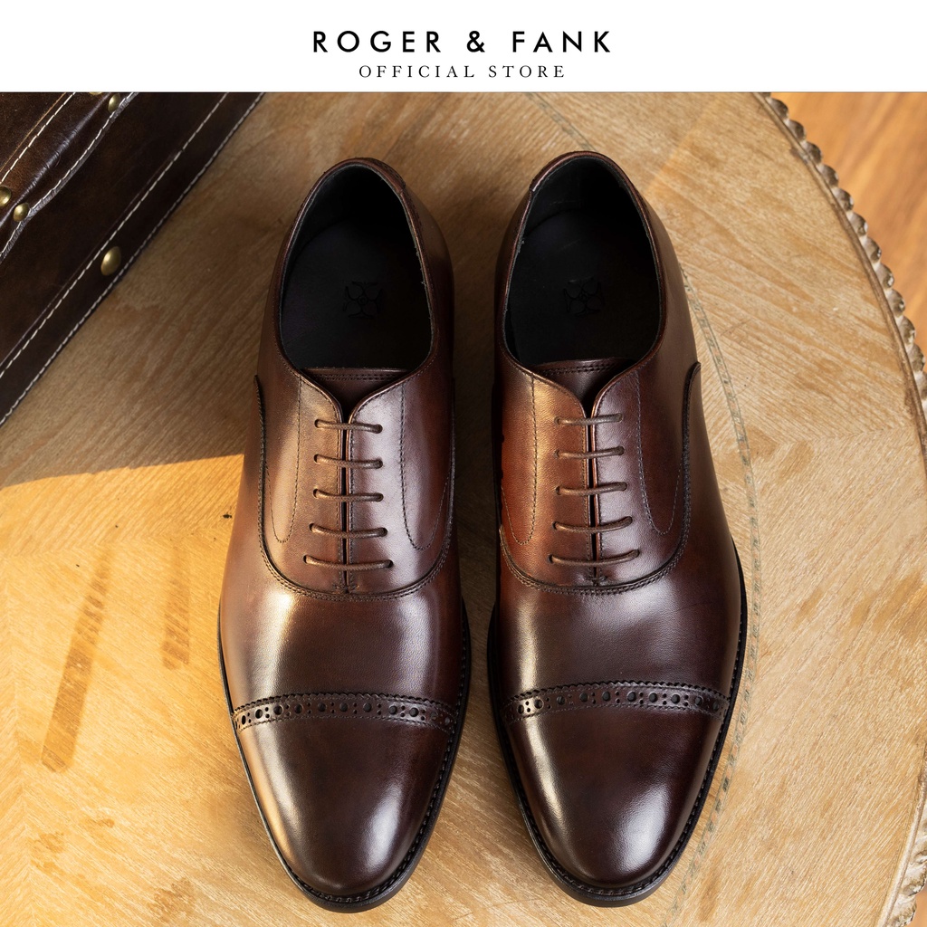 Giày da bê oxford cao cấp buộc dây ROGER & FANK