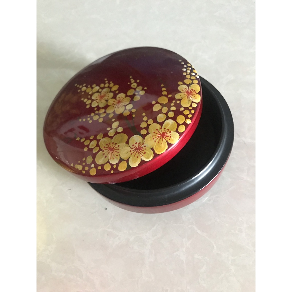 Hộp phấn tròn sơn mài cao cấp Thanh Bình Lê size 10x5 cm đựng đồ vật nhỏ, bánh kẹo mứt, trang trí bàn kệ, nhà cửa văn ph