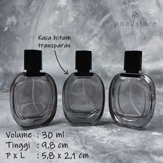 Image of Botol Parfum 30ml Spray Kaca Oval Tebal HITAM TRANSPARAN Refill Isi Ulang Minyak Wangi - DIP