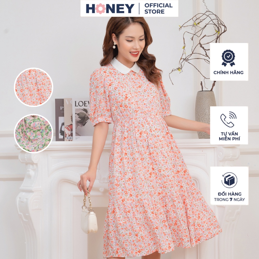 Váy đầm bầu thiết kế công sở cổ sơ mi chất lụa mịn dáng babydoll đi chơi đi tiệc - thời trang bà bầu cao cấp Honey