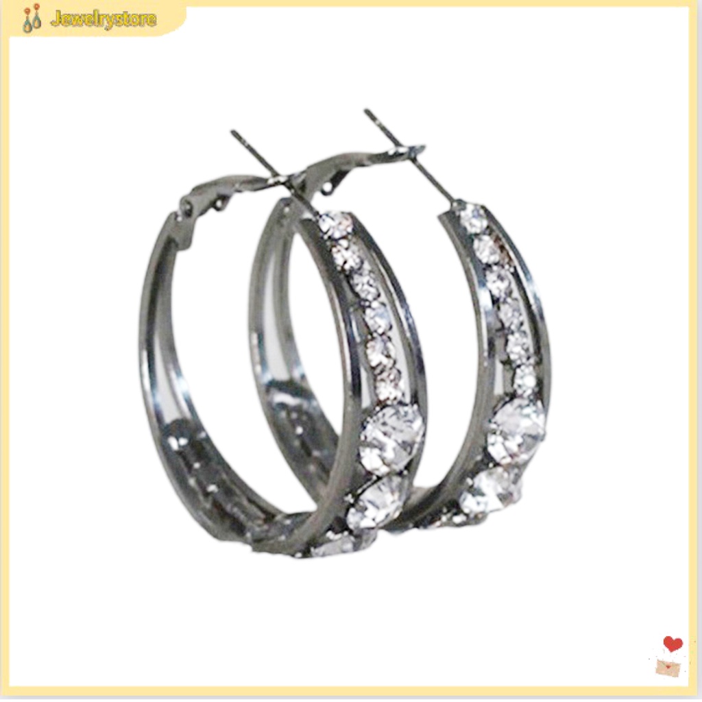 Đôi hoa tai dạng tròn đính đá sáng bóng phong cách thời trang cho nữ