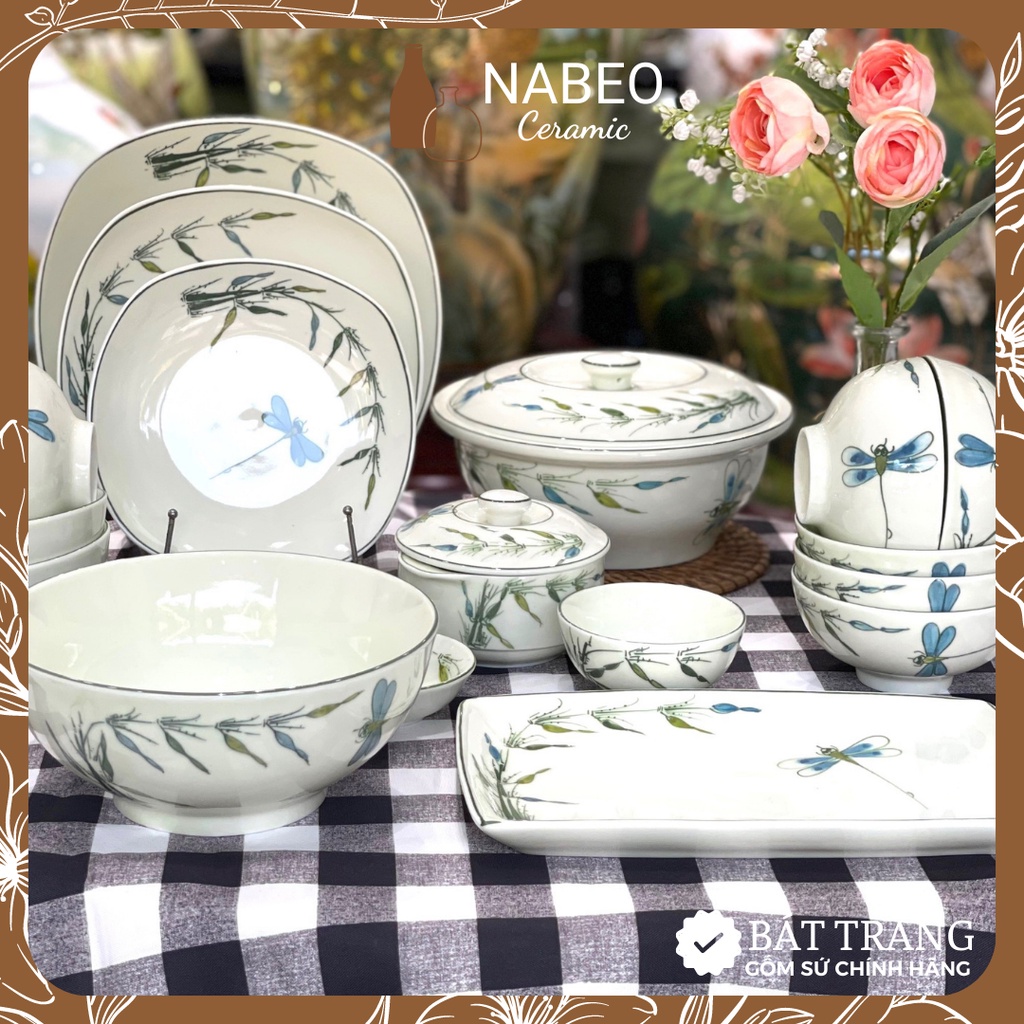 Bộ Bát Đĩa Chuồn Chuồn Bát Tràng, Bát Đĩa Đẹp Ăn Cơm, Gốm Sứ Cao Cấp, Có Bán Lẻ