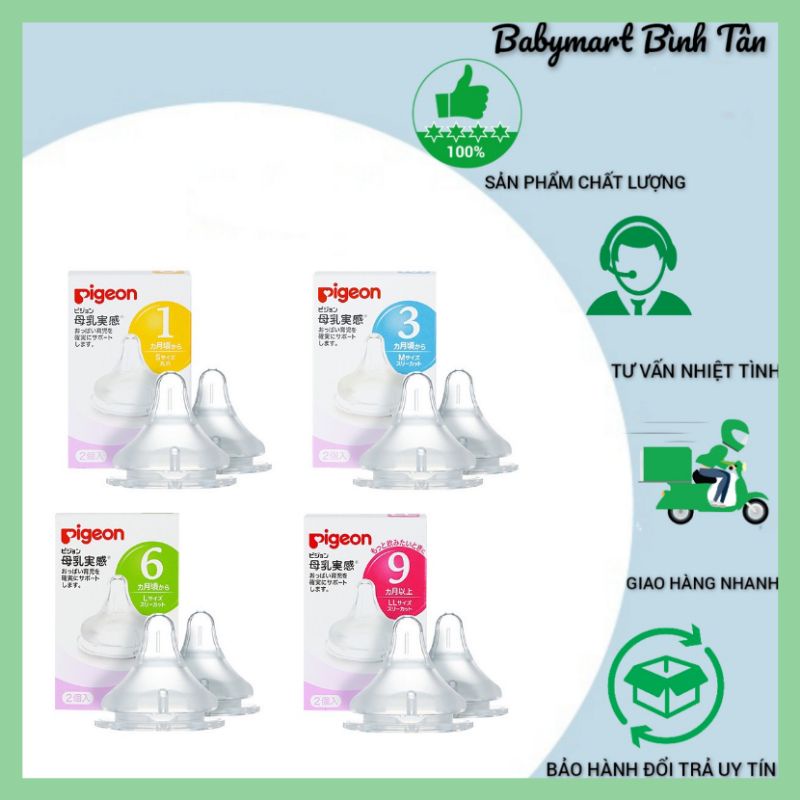 Núm ti thay thế bình sữa pigeon cổ rộng, chất liệu mềm mại, các size S/M/L/LL, có bán 1 núm tách hộp